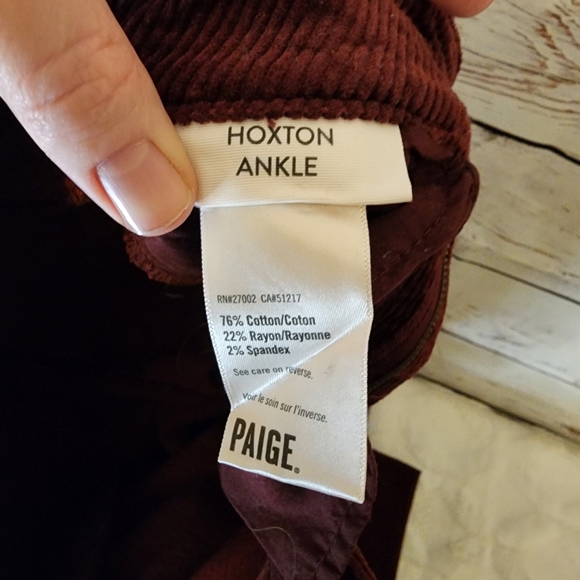 PAIGE- Hoxton Ankle-Burgundy Courdroy jeans...size 25 - Picture 6 of 9